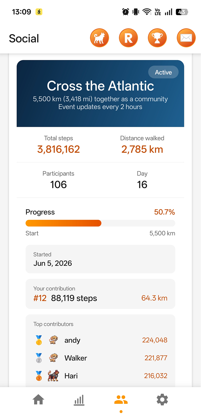 StepMax community walking events with shared step goals