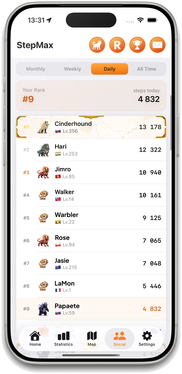 StepMax world leaderboard with player rankings
