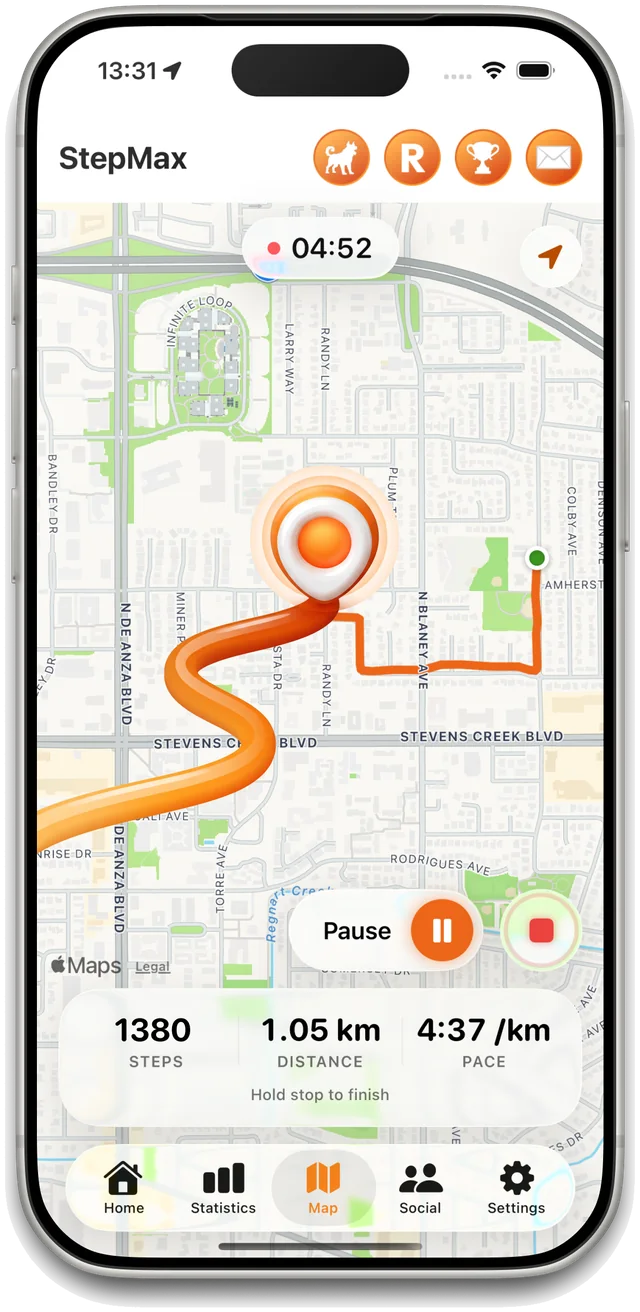 StepMax walk timer with pace and distance