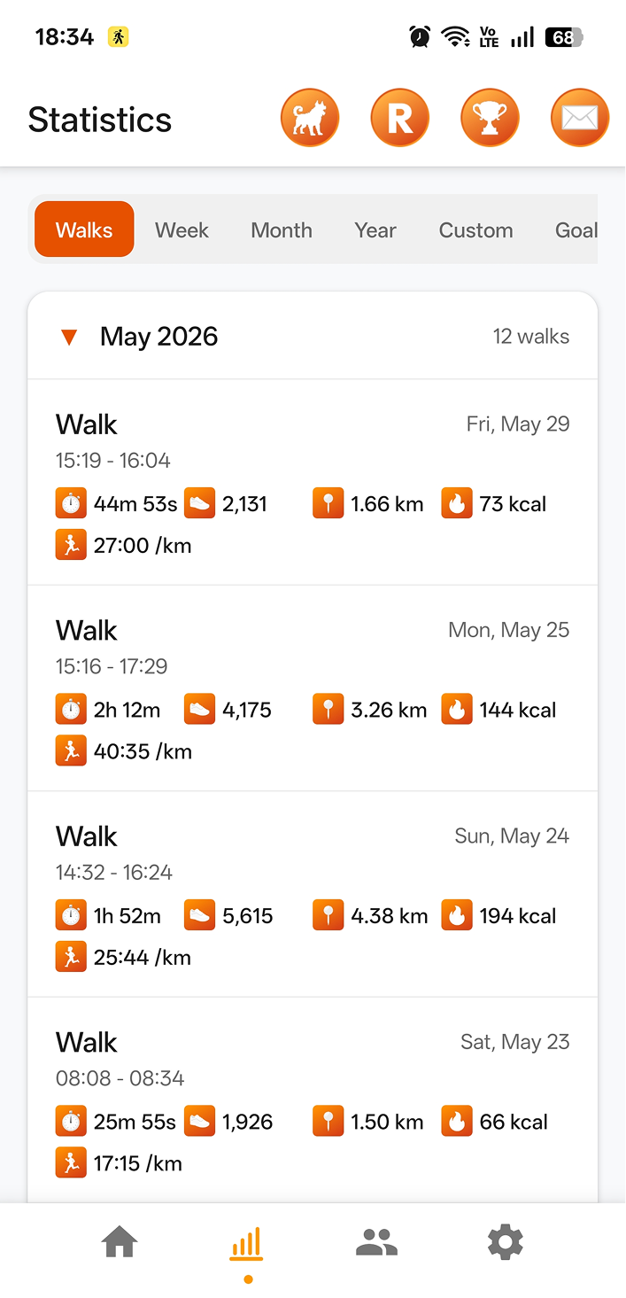 StepMax walk timer tracking duration, pace, steps and calories